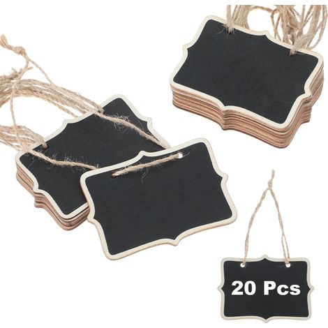Lot de 20 mini tableaux noirs avec ficelle de suspension, étiquettes réutilisables en bois pour mariages, fêtes, buffets (1/4)