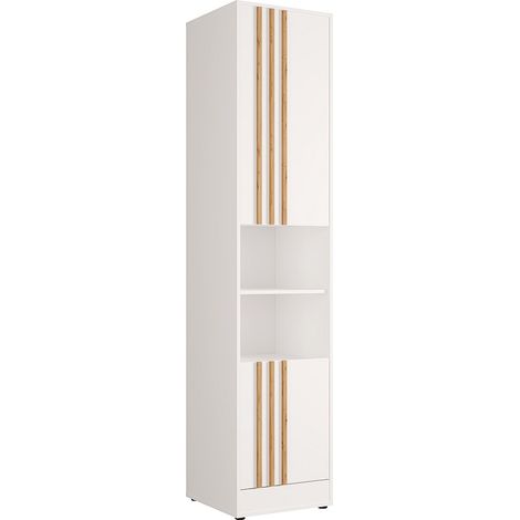 Colonne de rangement pour lit escamotable – 2 niches et 2 portes - Blanc et naturel – MOVELINO (1/3)