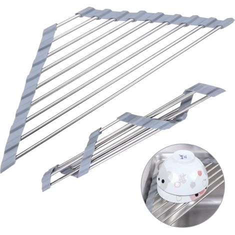 Sollbry éGouttoir à Vaisselle pour Cuisine Egouttoir Vaisselle INOX Convient éGouttoir à Vaisselle Pliable pour éConomiser De l'espace dans La Cuisine Et La Salle De Bain (Gris) (1/5)