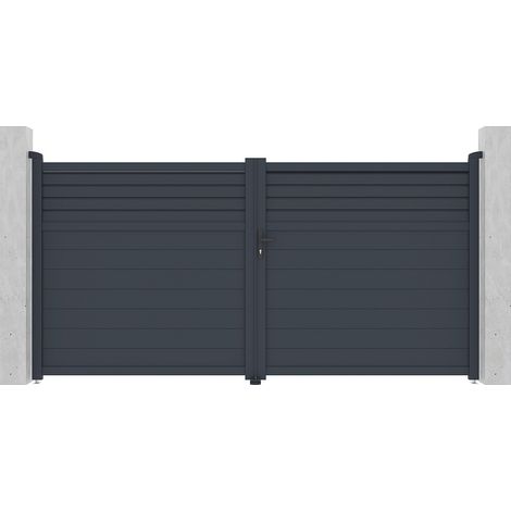 Cancello elettrico a battente L355 x H181 cm Alluminio a persiana Antracite - VIAZO