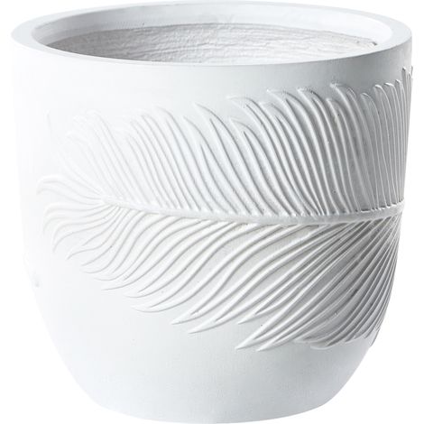 Maceta exterior motivo hoja redonda piedra fibra arcilla 35x35x33 cm blanco Ftero