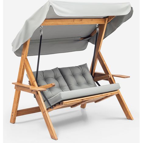 Columpio de jardín de madera con toldo Galata Swing 2 - Gris (1/5)