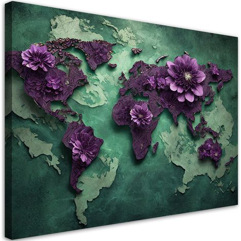 Tableau déco Fleurs Carte du monde Lila 60x40 (1/5)