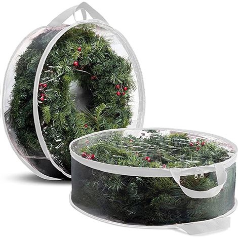 Boîte De Rangement Pour Couronne De Noël - 76 x 20 cm - PVC Transparent - Fermeture Éclair Double - Poignées Renforcées - 1 Pièce (1/5)