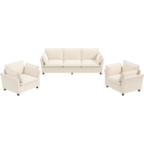 Sofá modular 3 plazas + 2 sillones de chenilla beige HOMVRA (1/5)