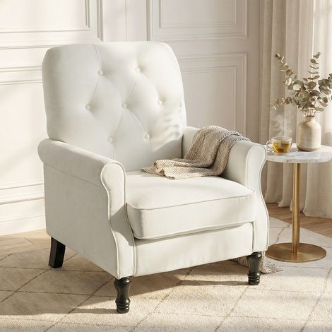 Fauteuil de salon. canapé 1 place avec assise rembourrée épaisse. coussin à ressorts. tissu en lin. 69x75x90cm. crème