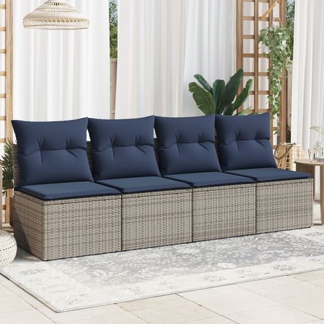 Gartensofa  mit Kissen Grau 220 x 62 x 69cm Poly-Rattan