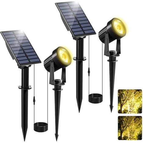 Spot Solaire Extérieur, 2 Jeux de 3000K Projecteur Solaire Exterieur Puissante, Etanche IP65 Lampe Solaire Exterieur, 2 Modes Lumiere Solaire pour Jardin, Allée, Chemin, Trottoir, Terrasse (1/5)