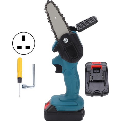 Scie à main miniature 4 pouces, tronçonneuse portable électronique à une main pour élagage, outil de coupe AC100-240V, bleu, fiche UK. (1/5)