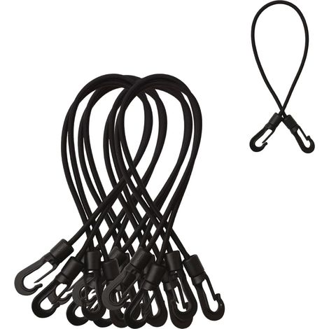 10 Pack 14" Small Black Bungee Cord Bungee Cord with Hooks for Outdoor Tarpaulin Awnings Motorcycle Accessories (1/5)