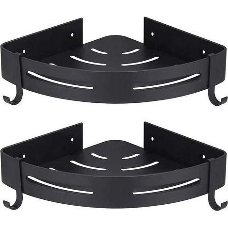 Tigrezy Etagére Douche d'angle Noir sans Perage Rangement Salle de Bain Douche Accessoire Salle de Bain Support Porte Savon Douche Aucun Antirouille en Aluminium Lot de 2 avec Crochets (1/4)