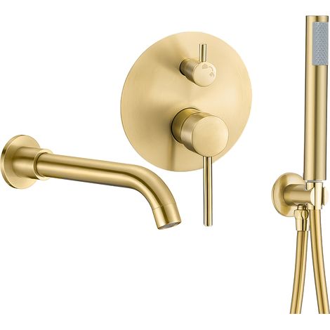 Grifo de bañera empotrado dorado cepillado 2 vías Júcar de Valaz (1/3)
