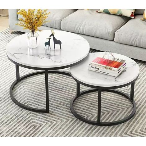 Lot de 2 tables basses gigognes rondes pour salon/chambre/petit espace - blanc (1/5)