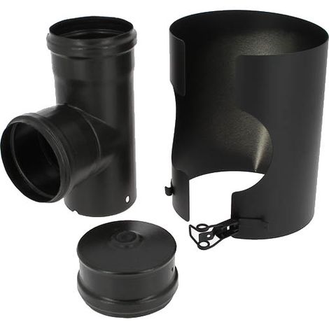 TEN – Té équerre inox/émail Ø80/125 – Raccord fumisterie étanche pour poêle à pellet – Angle 90° avec tampon inclus