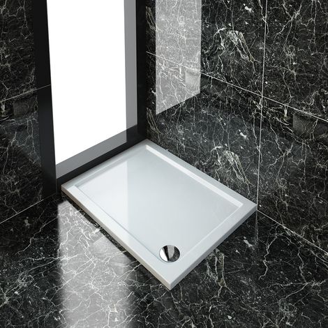 ELEGANT 1000 x 760 x 40 mm Rectangular Low Profile Shower Tray White Shower Base Tray for Shower Enclosure Bathroom with Waste Trap