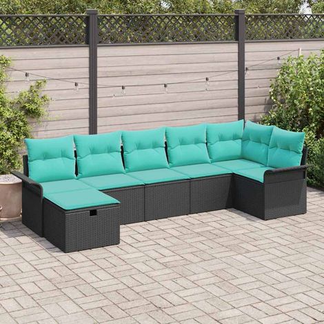 Ensemble de canapé de jardin 7 pcs Noir et turquoise polyrotin vidaXL (1/5)