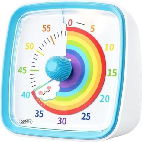 Minuteur Visuel 60 Minutes pour Enfants et Adultes, Minuteur à Décompte avec Fonction Flash Silencieuse, Motif Arc-en-Ciel, Timer Enfant pour Salle de Classe, Maison, Cuisine – Bleu (1/5)