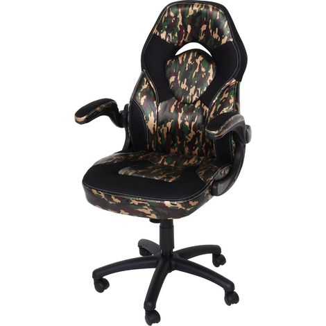Chaise de bureau pivotante accoudoirs rabattables en PVC couleur camouflage noir 040006225