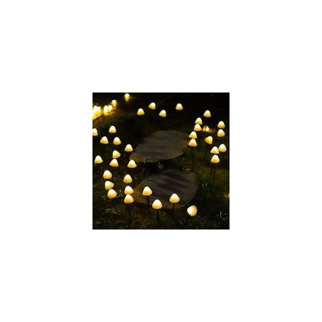 Ensemble de 12 guirlandes lumineuses solaires à LED en forme de champignon pour éclairage extérieur, lampes sur pied pour allée et jardin, lampe LED blanc chaud.-Crezuo
