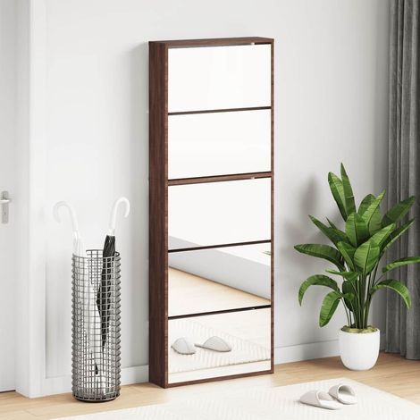 Schuhschrank mit Spiegel 5 Fächer Braun Eiche 63x17x169,5 cm