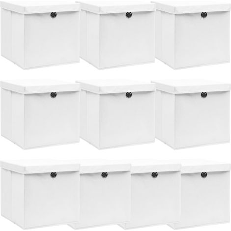 10 pcs Boîtes de rangement avec couvercle, Coffres de rangement Blanc 32x32x32cm Tissu LKF23972 (1/5)