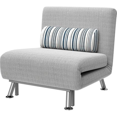 Fauteuil-lit simple 3 en 1 avec dossier inclinable sur 5 niveaux, coussin rembourré et matelas, canapé-lit simple pliable pour le salon, en acier et lin, 75x70x75cm, gris clair (1/5)