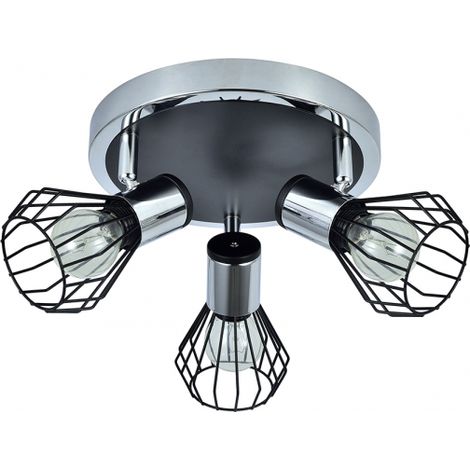 FABRILAMP AKUNADECOR Lampada da soffitto rotonda con 3 faretti Modello Mateo Cromo/nero (1/3)