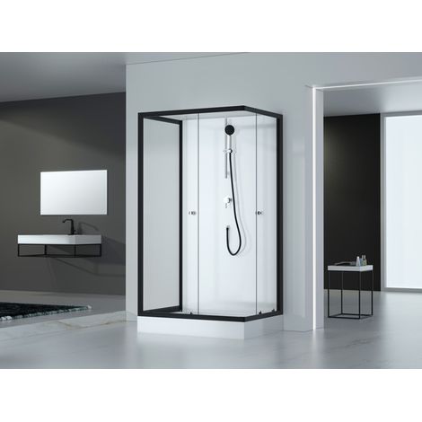 Dusche Komplett MARWELL Komplettdusche Fertigdusche Black and White 80 x 110 x 200 cm - Komplett Set inkl. Duschwanne und Armatur - Duschkabine mit hochwertigen Aluminiumprofilen (1/5)