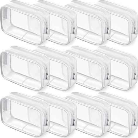 Lot de 12 trousses de maquillage transparentes en PVC avec fermeture éclair, trousses de toilette portables et imperméables, boîte de rangement en vinyle pour salle de bain de complexe hôtelier (blanc (1/5)