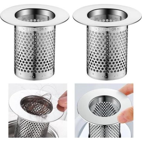 Filtre de vidange - Inox - 2 pièces - Empêche les bouchons - Facile à nettoyer - Durable (1/4)