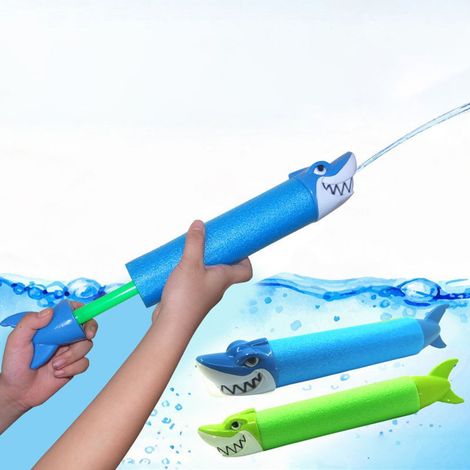 Trade Shop - TUBO SPARA ACQUA 33X5CM 90ML A FORMA DI SQUALO POMPA GIOCATTOLO 2 COLORI 6722076 - (1/5)