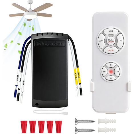 1 pièce Kit de télécommande universelle pour ventilateur de plafond avec fonction muet, télécommande sans fil avec réglage à 3 vitesses, contrôle de la lumière et 4 commandes de minuterie (1/4)