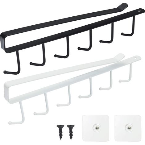 2 Porte-gobelet, Crochet sans trou, Fer épais, 6 crochets, Charge 5 kg, Pour armoire cuisine (1/5)