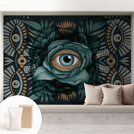 Papier peint intissé décoratif pour chambre et salon Design moderne à poser facilement - Colle incluse gratuite Œil floral 208x146 cm (1/5)