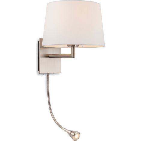 Firstlight Grand - Applique murale d'intérieur à 1 ampoule avec lampe de lecture en acier brossé, abat-jour crème, E27