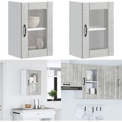 vidaXL Küchen-Hängeschrank mit Glastür Lucca Betongrau (1/5)