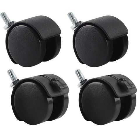 Lot de 4 roulettes pivotantes de rechange en nylon et plastique noir avec frein pour meubles et chaises de bureau (1/5)