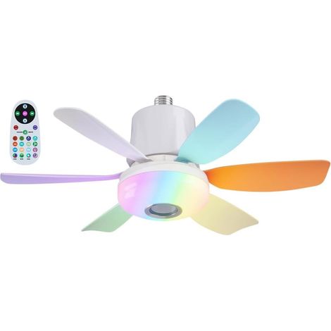Ventilador de dormitorio inalámbrico con luz, mando a distancia y temporizador (versión con colores mejorados), base de lámpara incluida. (1/5)