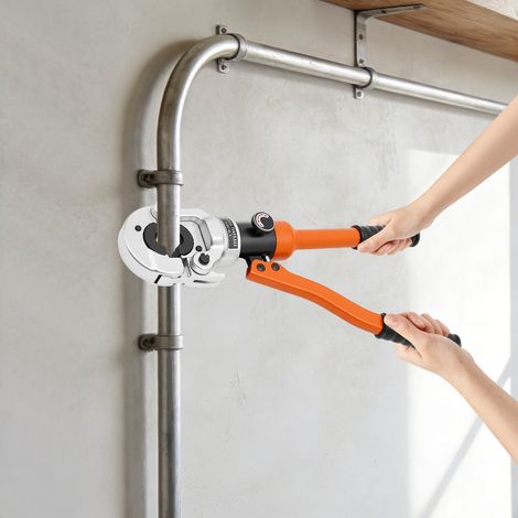 YISSALE - Sertisseuse hydraulique manuelle CW-1632, kit 8T/80KN, matrices V12 V15 V18 V22 V28, pour tubes cuivre 12-28mm, course 15mm, orange, poignée ergonomique, électricité, plomberie. (1/5)