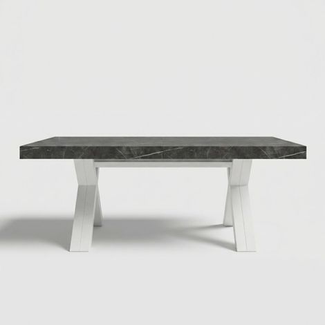Table extensible design 18 personnes base blanche 160/410x90 Copenaghen - Effet marbre noir