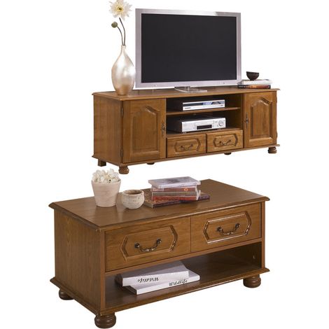 Ensemble Meuble TV et Table basse chêne rustique (1/3)