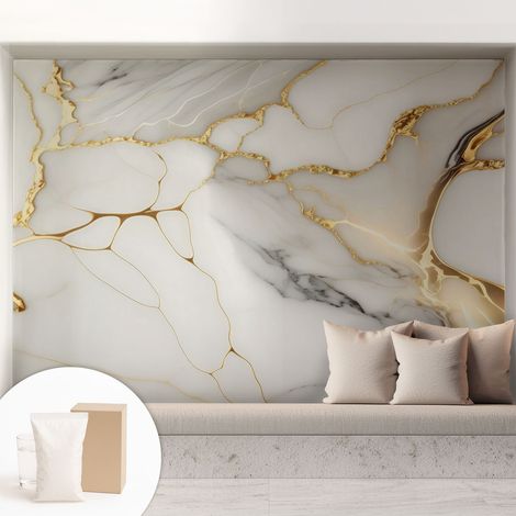 Papier peint intissé décoratif avec colle pour salon chambre et bureau Installation rapide Élégance marbrée 208x146 cm (1/5)