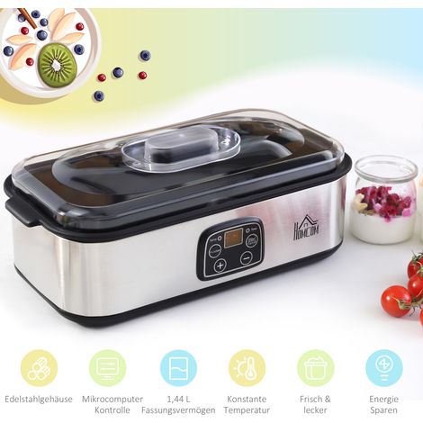 Yaourtière machine à yaourt grec avec couvercle, 8 pots intérieurs en verre sans BPA de 180 ml, yaourtière avec écran LCD et minuteur, pour jusqu'à 1,4 litre de yaourt 25 W argent (1/4)