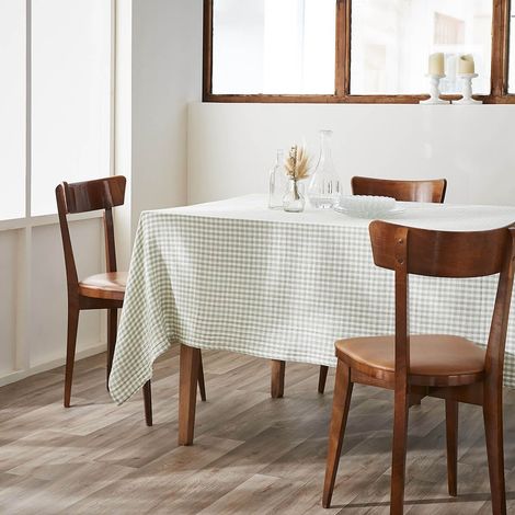 JOEL - Nappe Rectangulaire 150x250cm Gaze de Coton Vichy Coloris Eucalyptus (1/2)