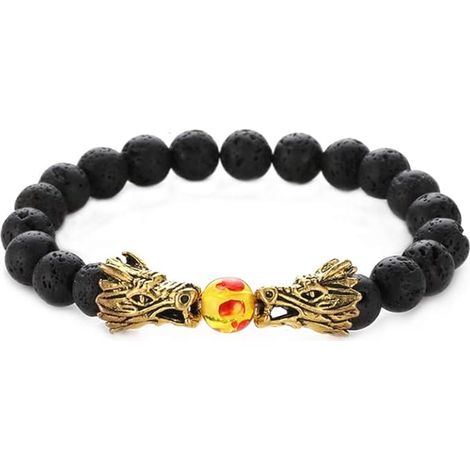 Bracelet extensible en pierre de lave noire avec dragon, pour femmes et hommes, bracelet porte-bonheur pour mari, frère, père, petit ami, 6, 5 ou 7 pouces (ce n'est pas une pierre).