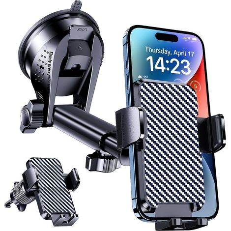 Support Voiture Universel 3 en 1 [Ventouse Extra-Forte] - Montage sur Pare-Brise, Tableau de Bord, Aérateur, Portable Ventouse pour Une Adhésion Parfaite(iPhone, Android, Smartphones) (1/5)