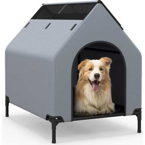 Niche surélevée pour petits chiens 64 x 91 x 86 cm protection optimale pluie soleil design moderne en tissu oxford gris