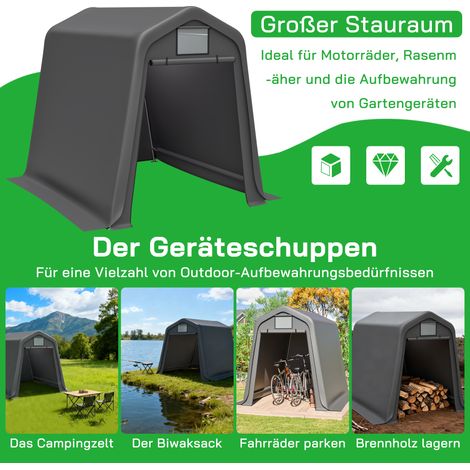 Abri de jardin 245x183x217cm Gris – Polyvalent comme cabanon, abri vélo ou carport, toile PE imperméable avec rideaux, résistant aux UV et au vent, montage facile (1/5)