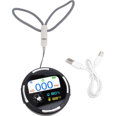 Détecteur de CO portable résistant à l'eau 1000 mAh rechargeable mini testeur pour voiture RV voyage camping tente chambre d'hôtel maison bateau véhicule noir (1/5)