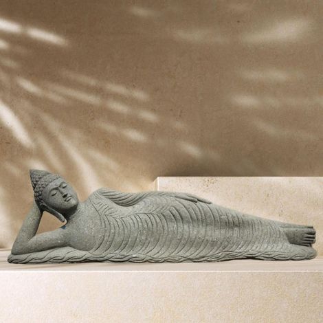 Bouddha allongé en pierre de lave jardin zen 2 m (1/5)